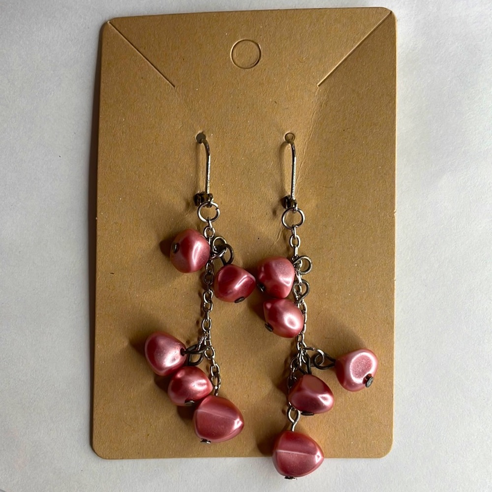 Vintage Pink Bead Dangle Earrings